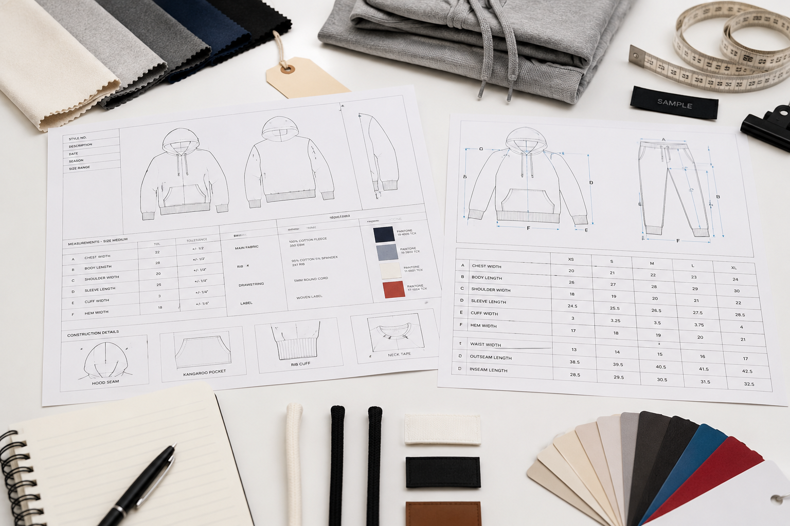 tech pack clothing measurement spec sheet
