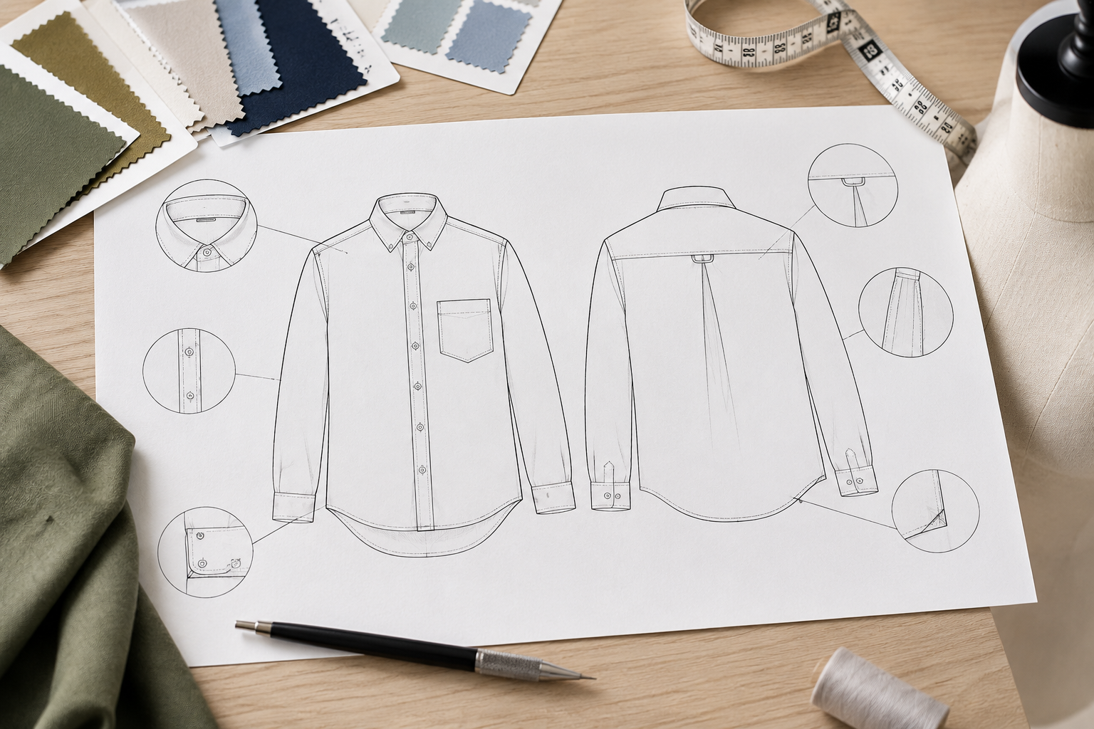 production ready flat sketch for clothing manufacturer