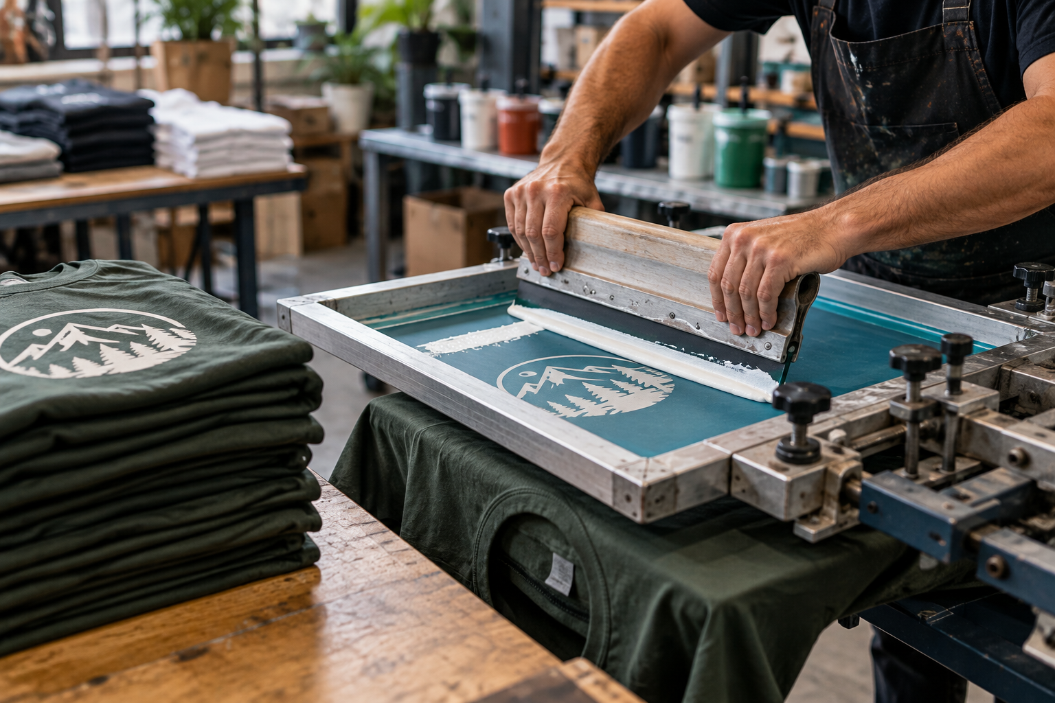 apparel merchandise supplier screen printing a logo