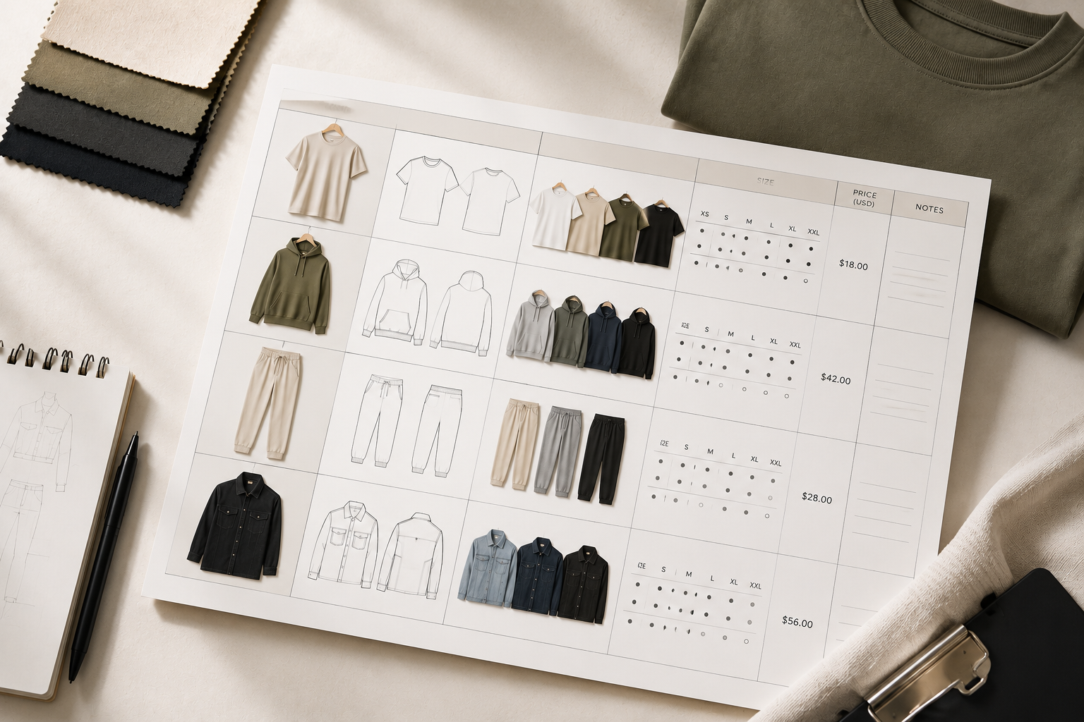 line sheet template example for clothing brands