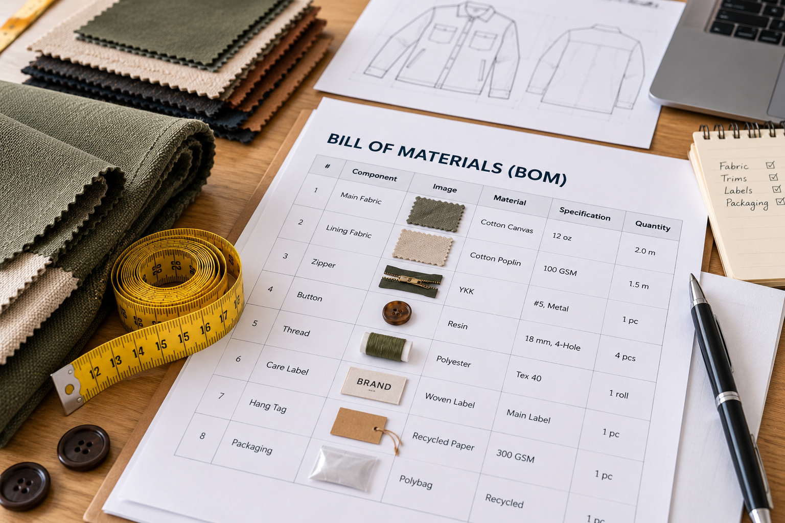 Worked bill of materials example for a canvas tote bag production run