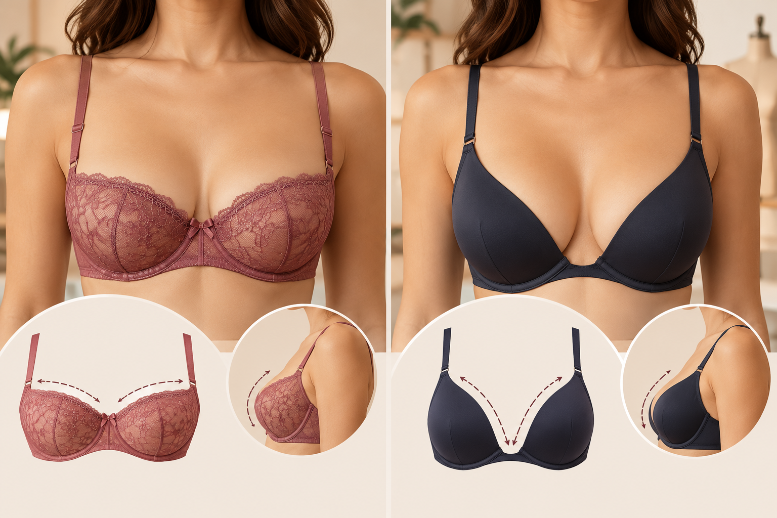 balconette and plunge bra types for clothing brands