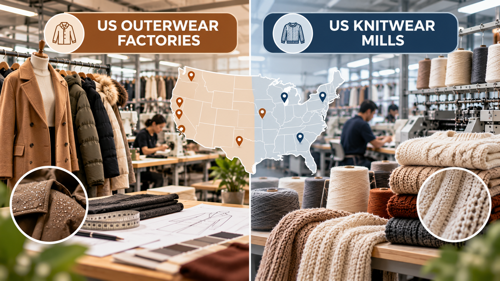 map of US women's winter apparel manufacturers f